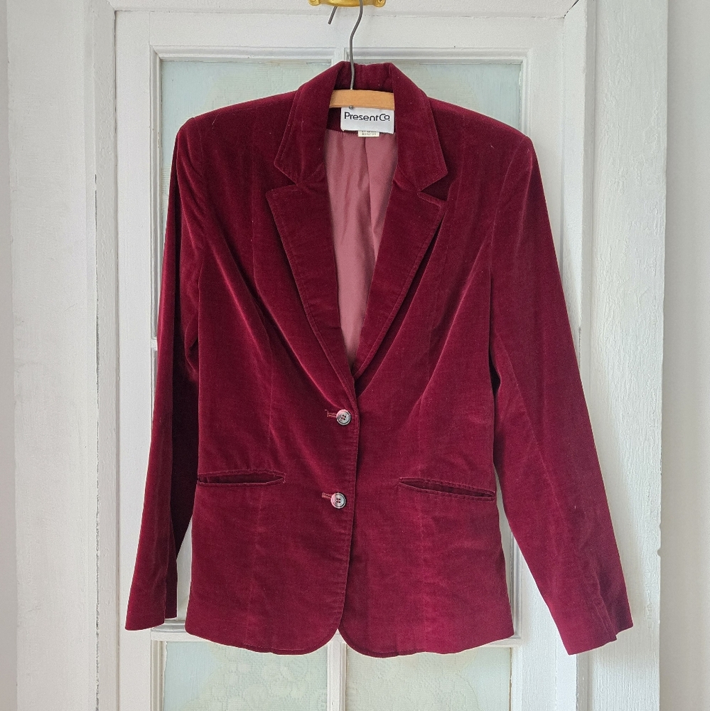 Present Co Red Velvet Blazer Jacket Size 7/8